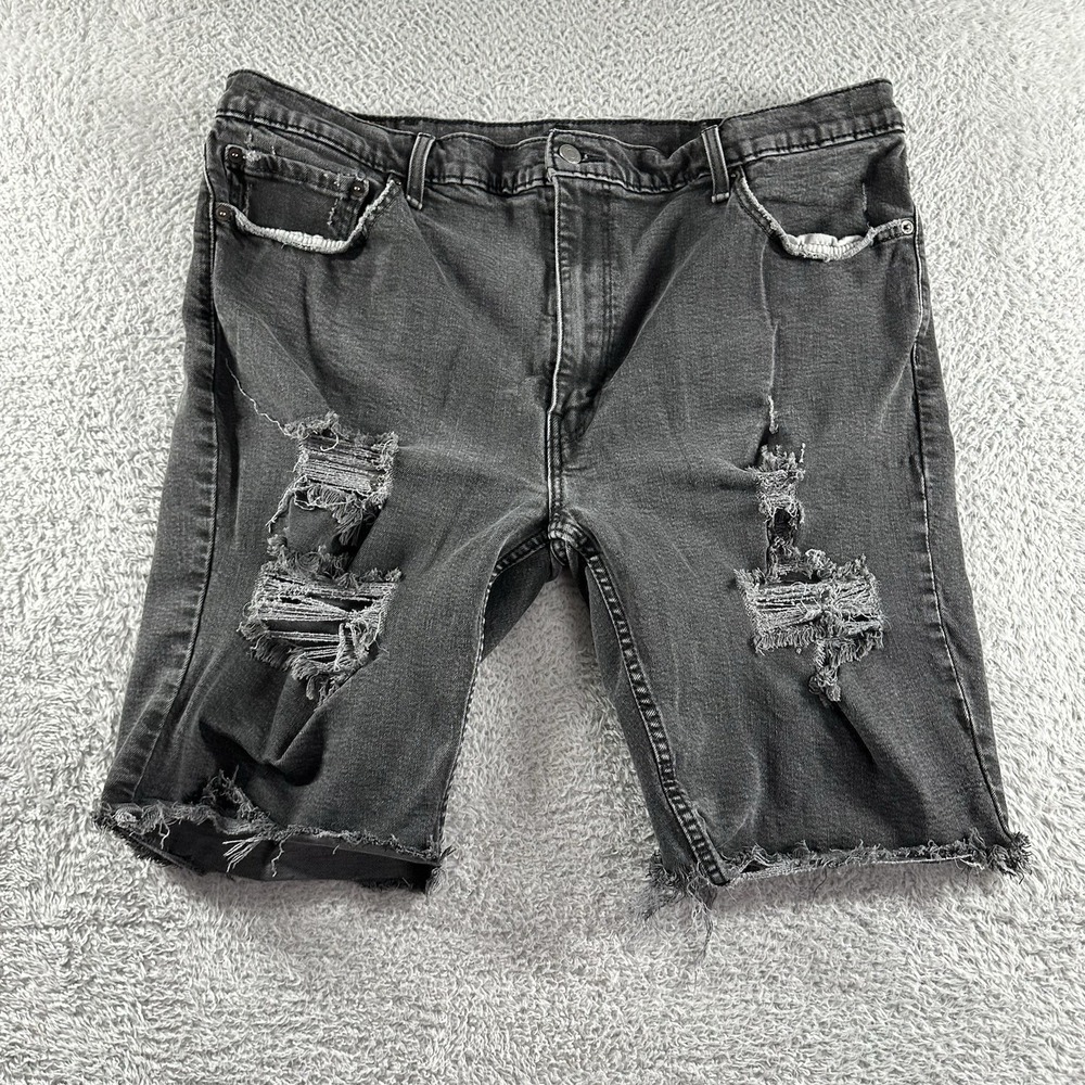 Levi's 511 Shorts Mens 42 Black Distressed‎ Retro Stretch Raw Hem Cutoff
